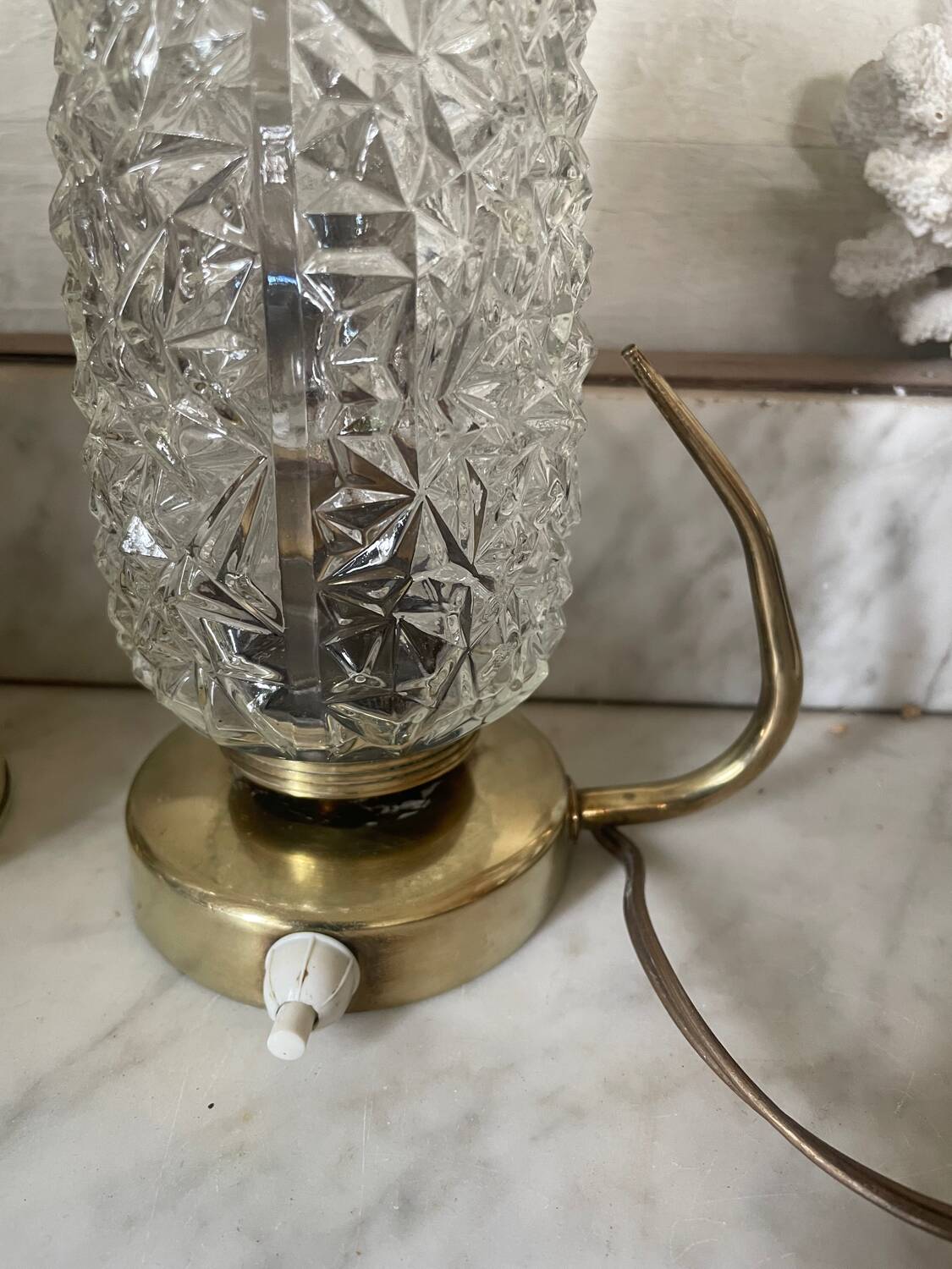 Pair of 1950s brass and glass bedside lamps