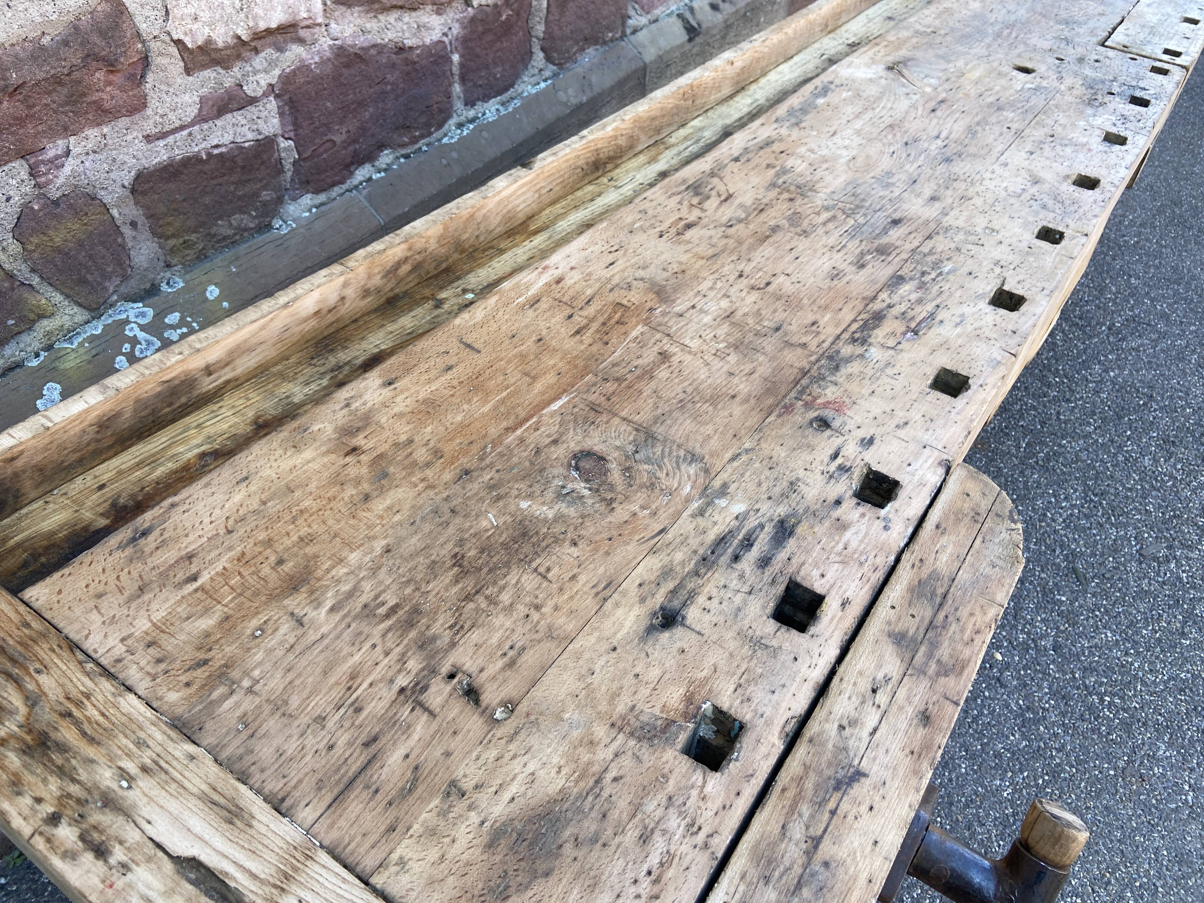 Industrial table Carpenter's workbench in natural raw wood vintage bohemian