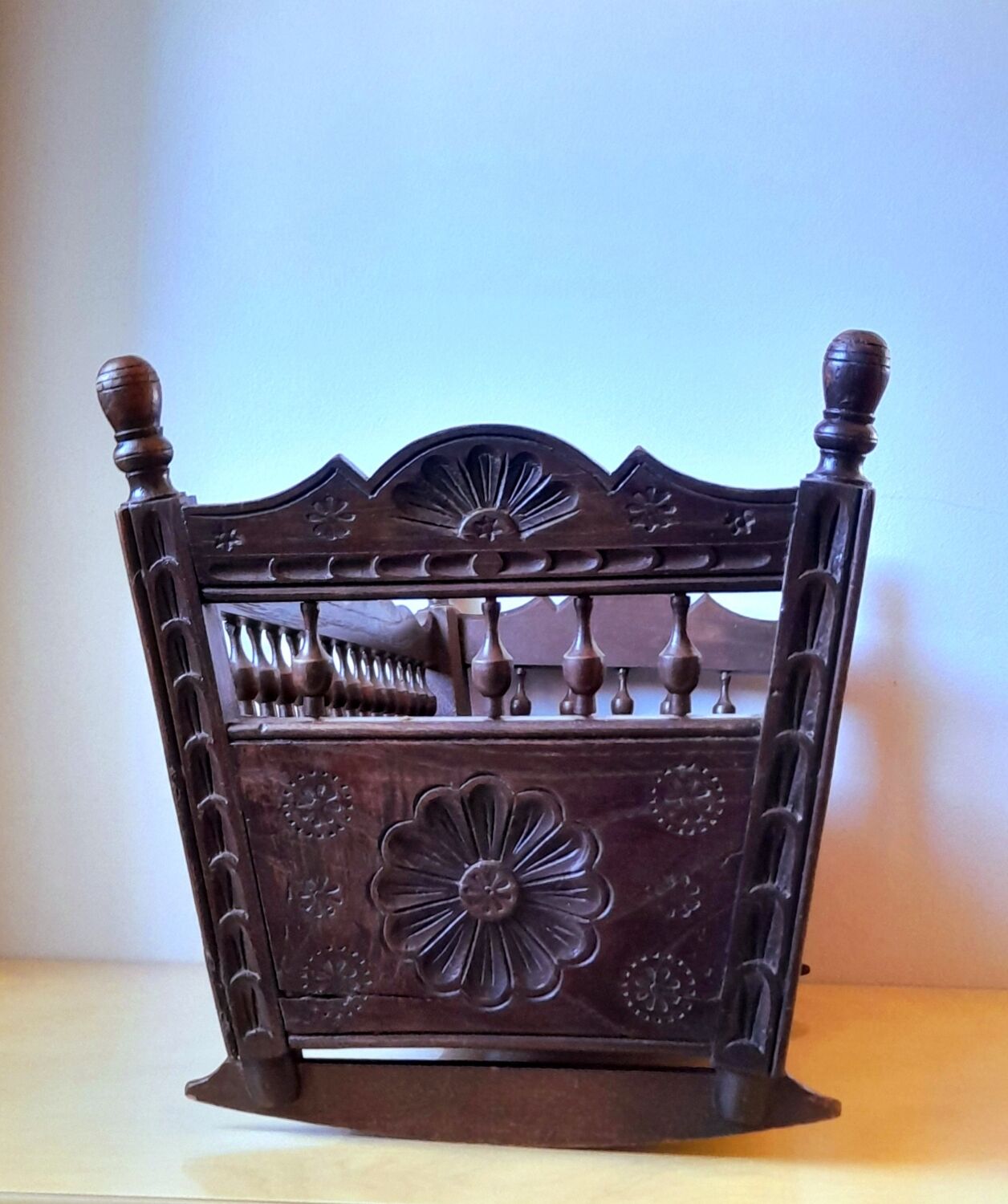 Carved wooden dolls cradle 1900