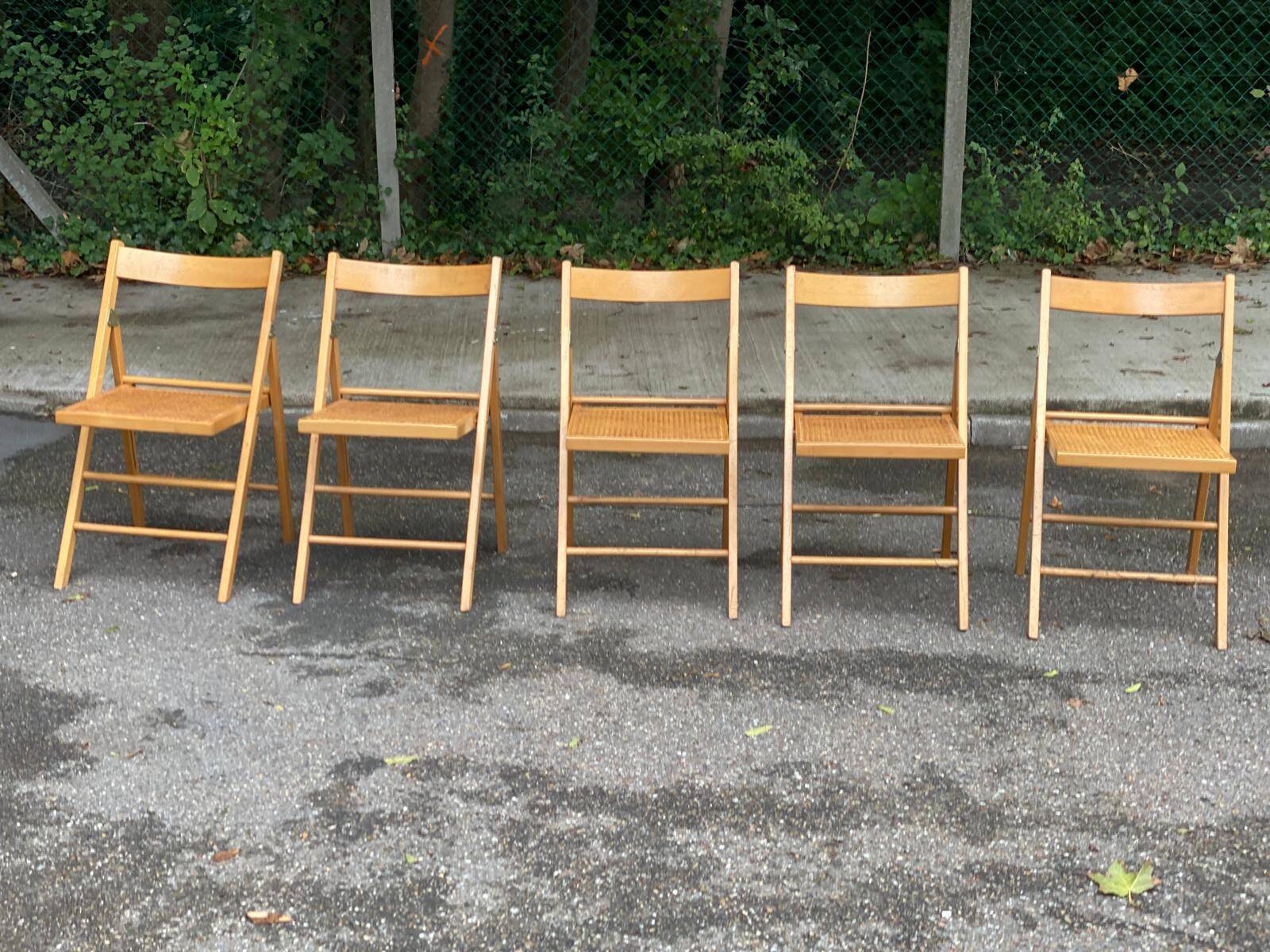 5 or 6 Scandinavian folding cane chairs 1970