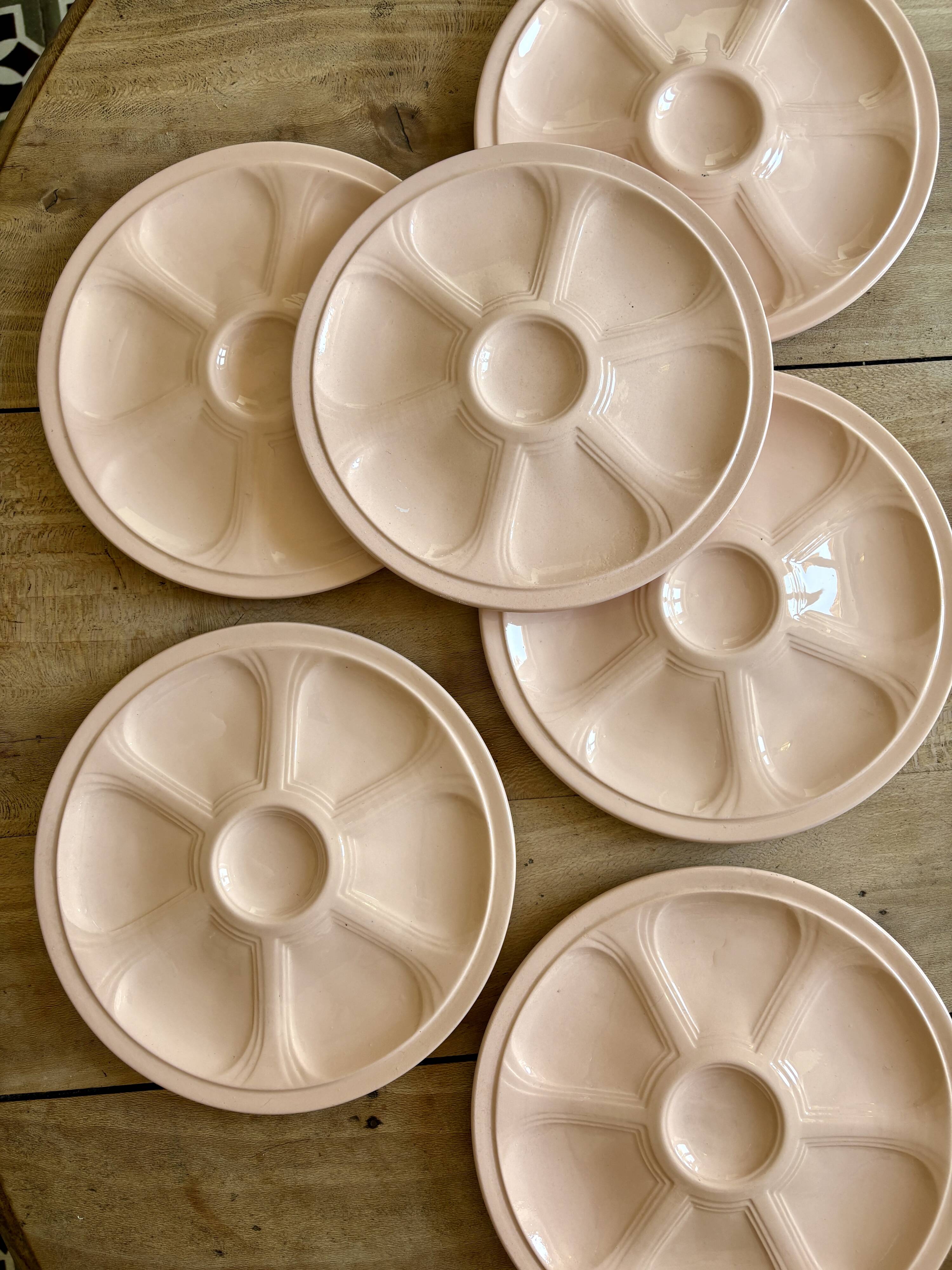 Set of 6 vintage pink oyster plates Digoin Sarreguemines
