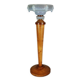 Antique opalescent glass and wood lamp, attributed to Ezan, 61 cm, C786