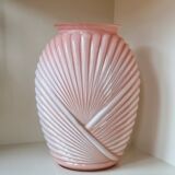 Anchor Hocking Fan Pink Molded Glass Vase Circa 1980