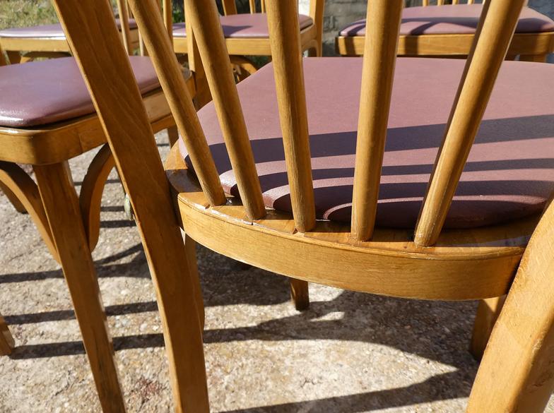 Set of 6 baumann bistro chairs N°12 skaï color "wine lees"