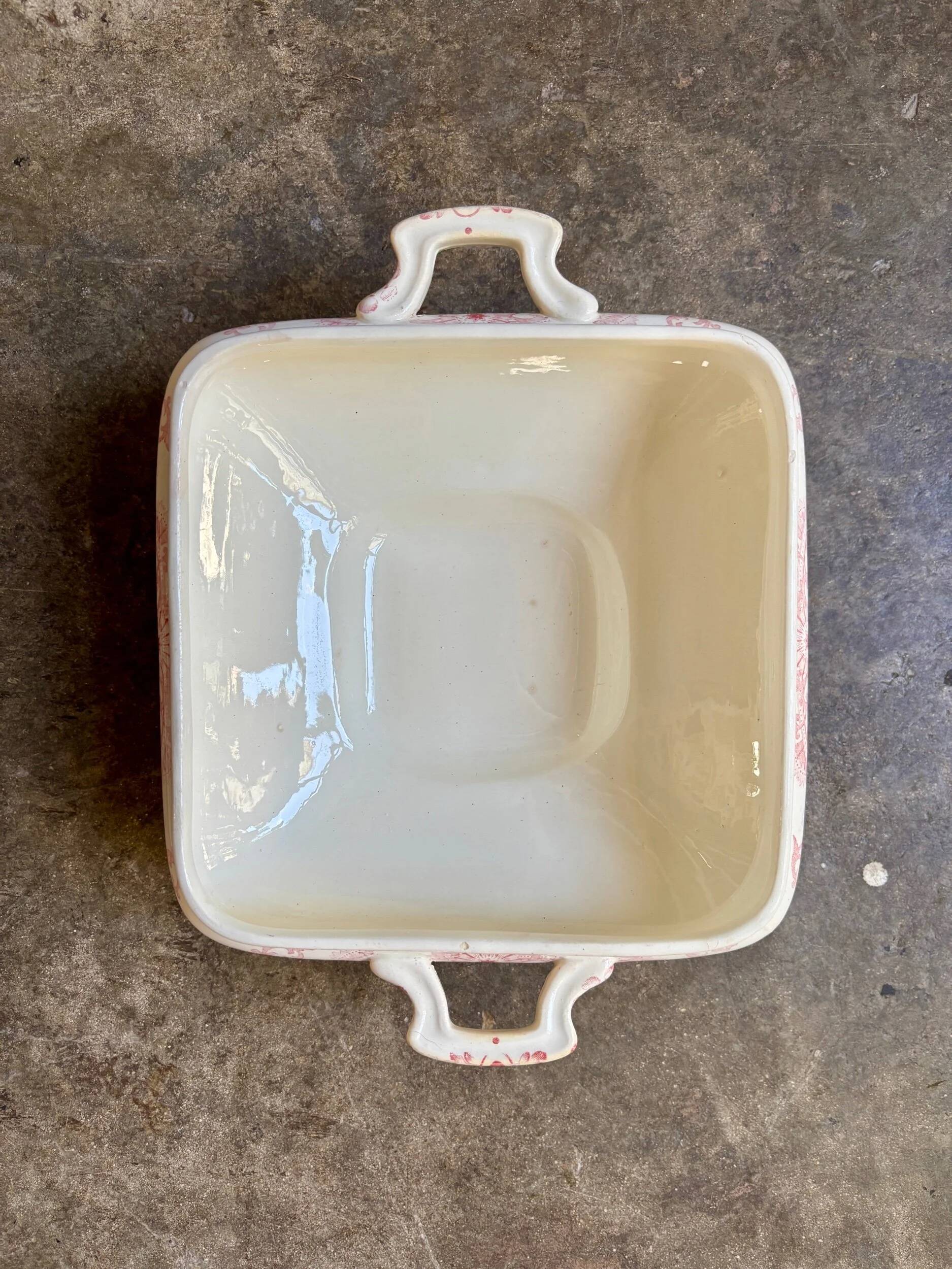 Creil & Montereau square vegetable tureen in ironware, "Centaurée" service