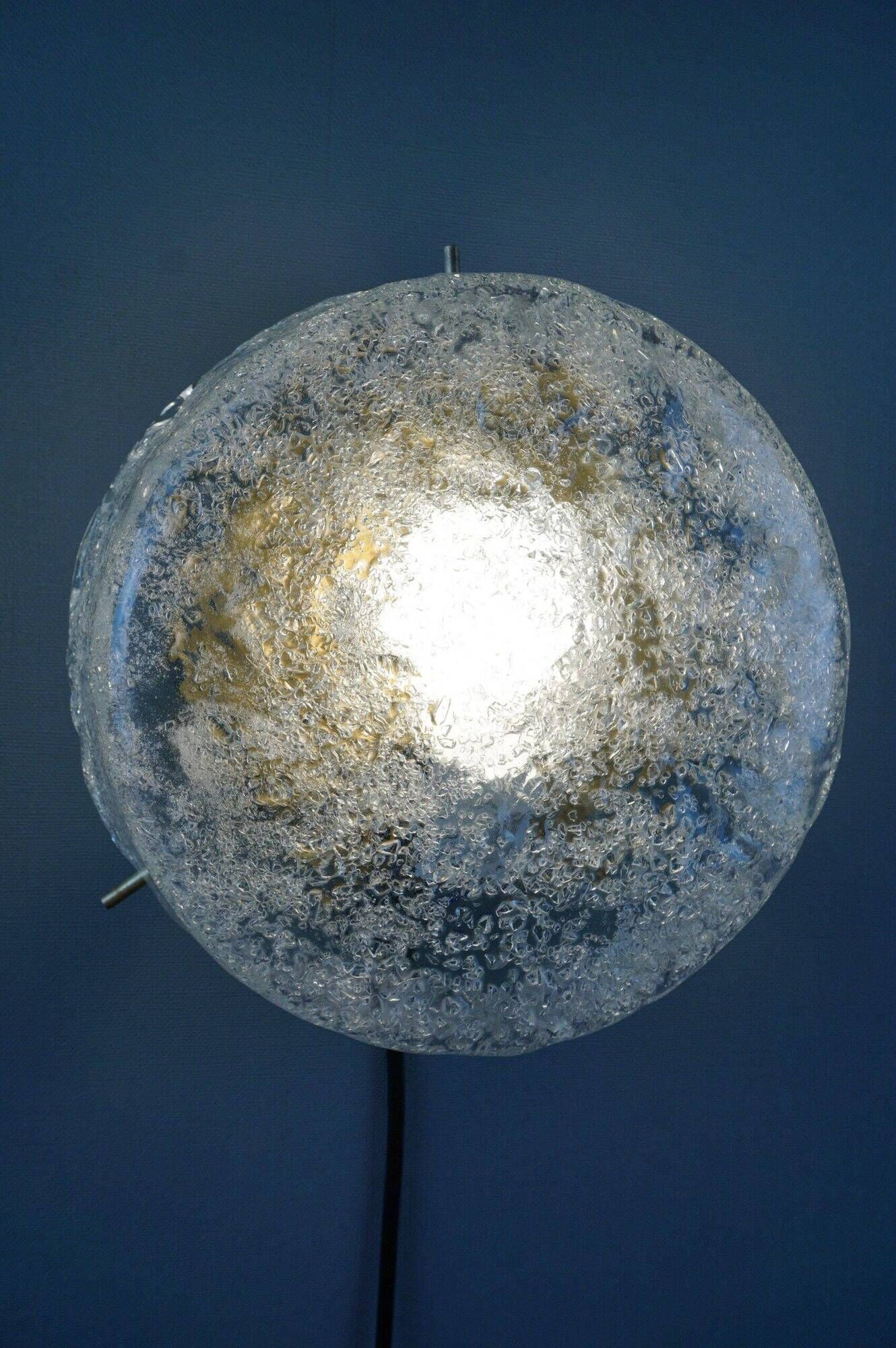 Set of two vintage ceiling lights made of ice glass from the 1970s