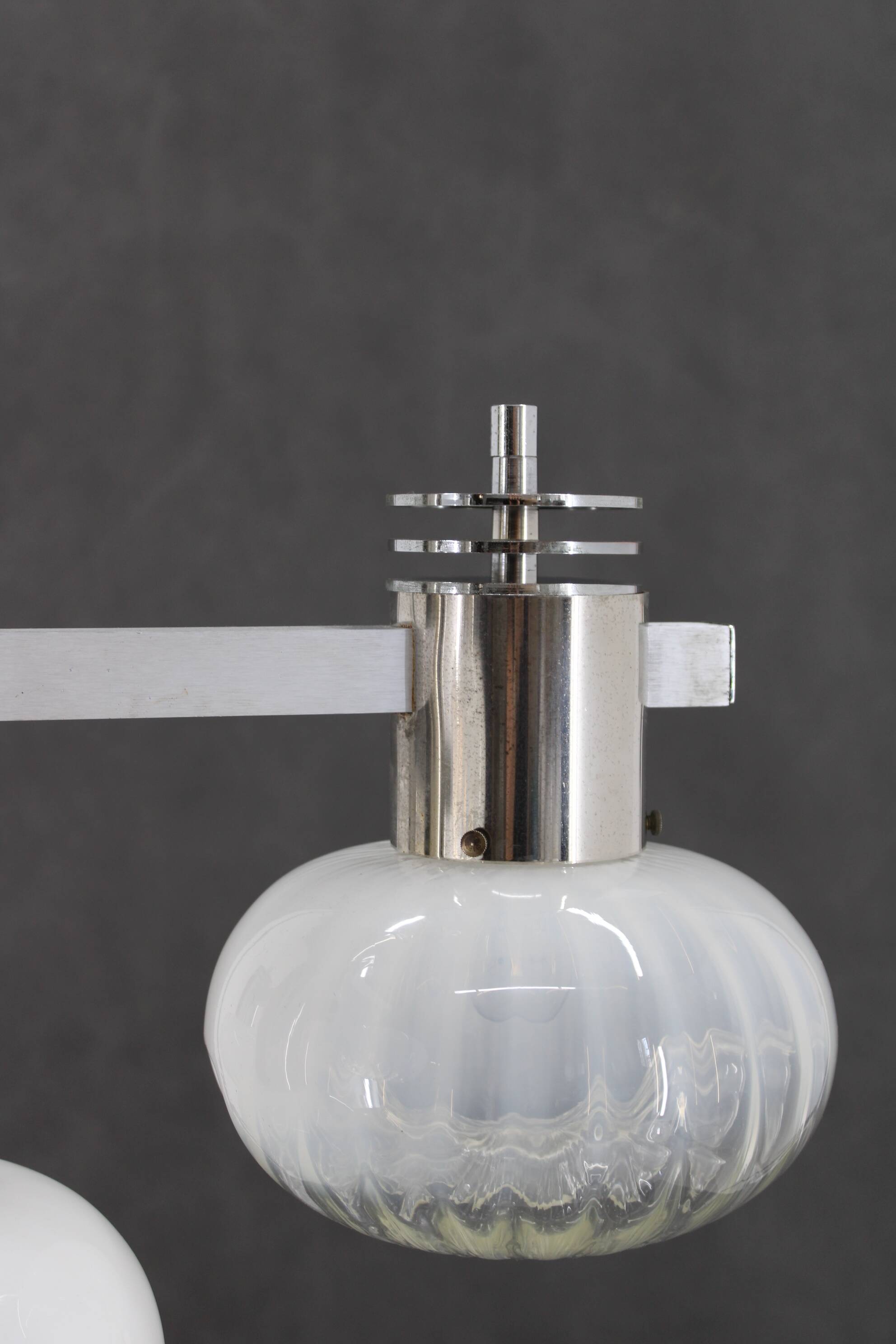 1970s Chrome Plated Chandelier with Murano Glass , Italy