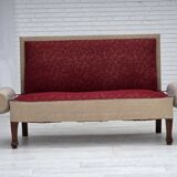 Canapé-lit danois des années 1950, laine d'ameublement rouge/beige, pieds en bois de frêne.