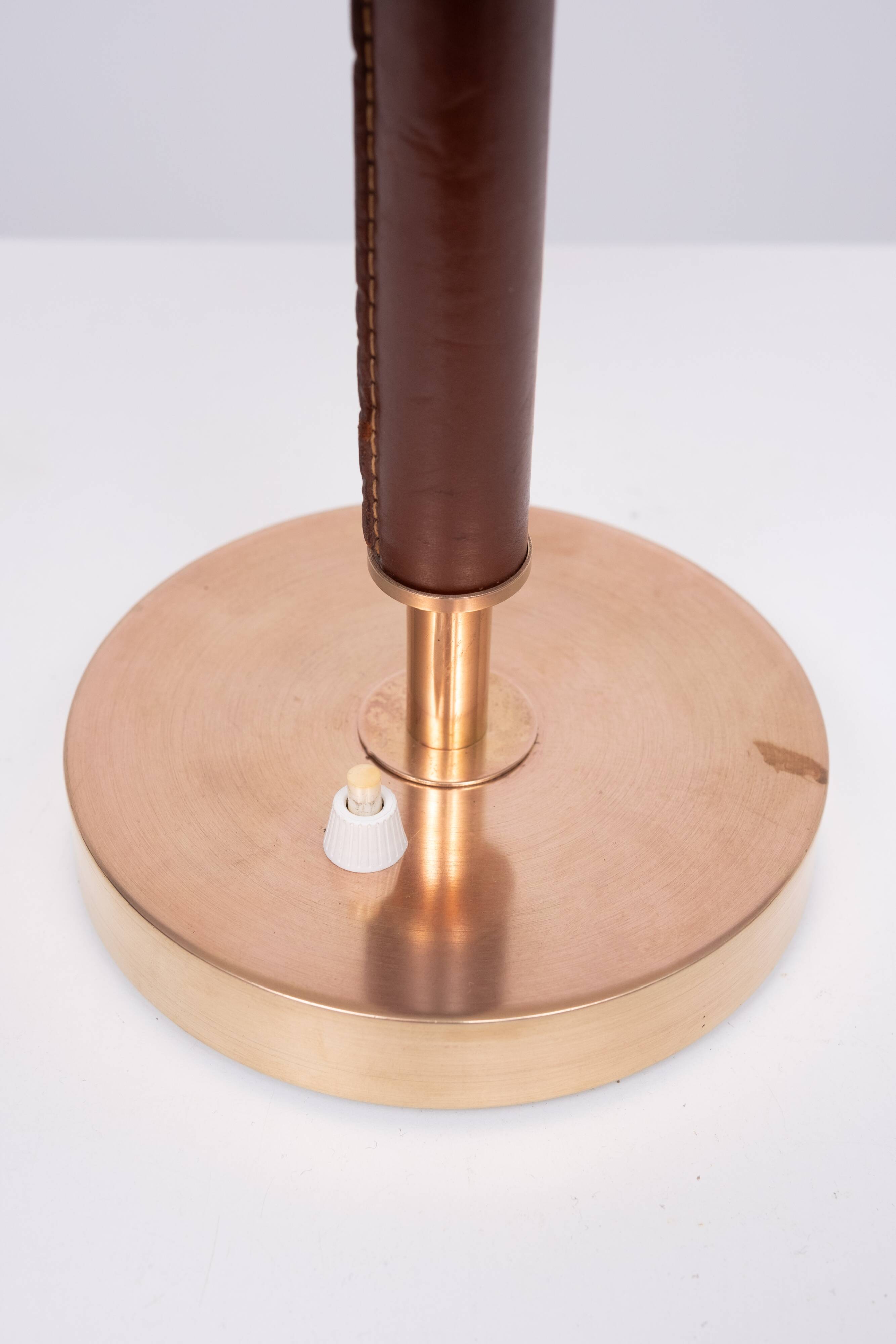 Falkenbergs Belysning Brass and Leather table lamp Sweden 1960s