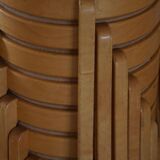 Modern Swedish, set of 14 stackable stools in birch and hessian fabric, 1980s.