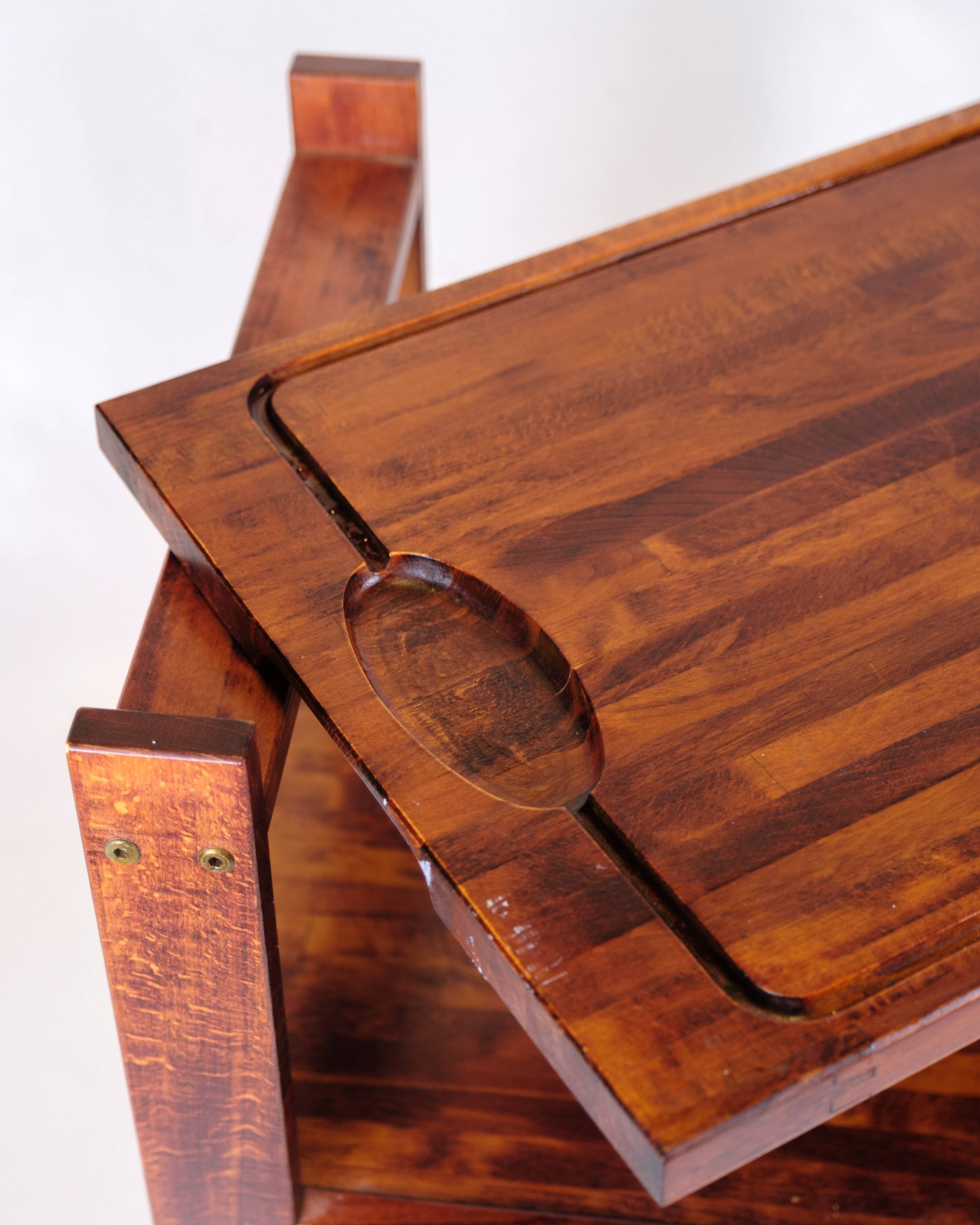 Serving cart on wheels - dark wood - removable cutting board - vintage style