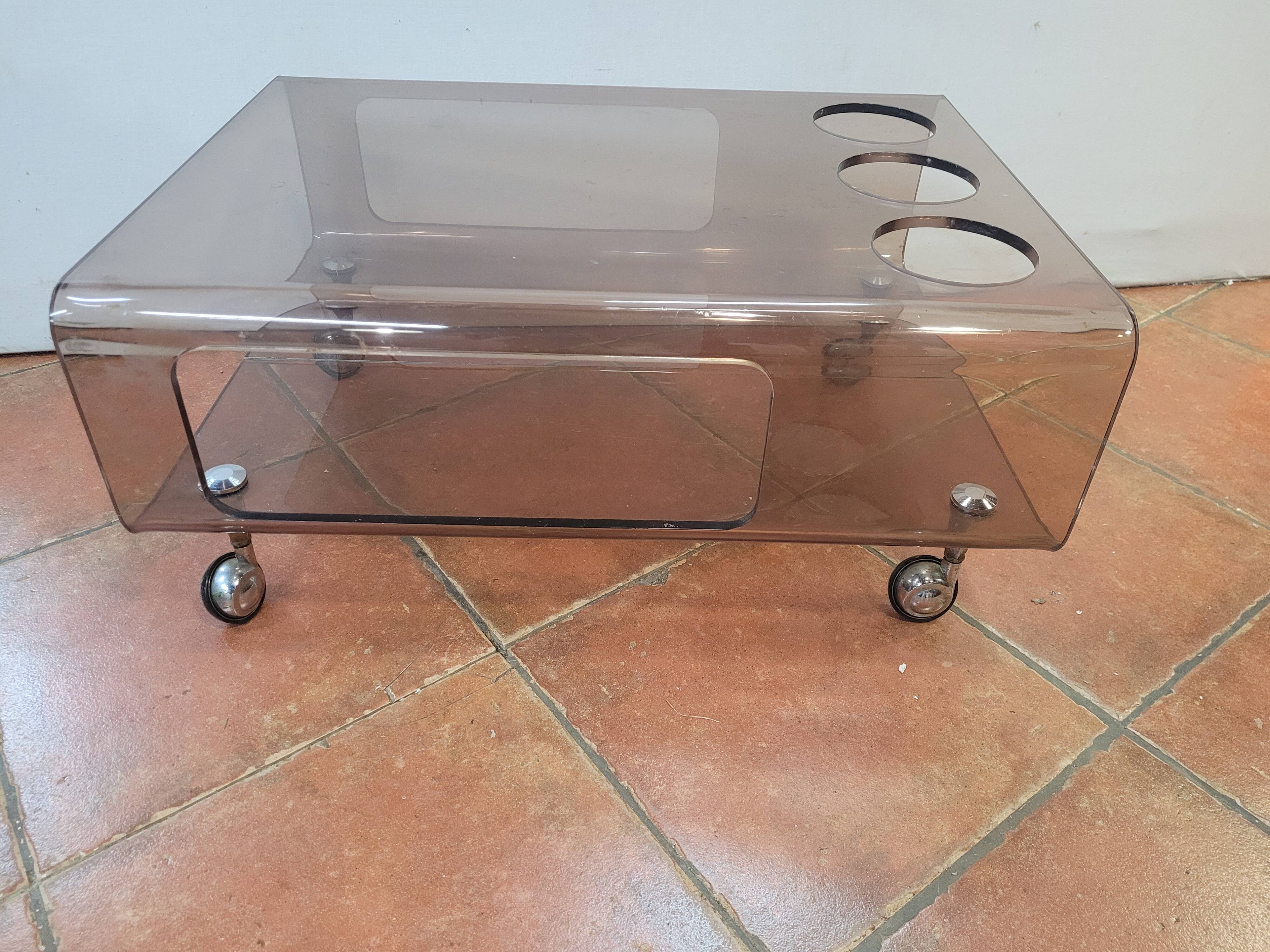 Smoked plexiglass coffee table from the 70s