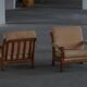 Pair of armchairs by Henning Kjærnulf, Oak Oak and Alcantara, mid-20th century, 1960s.