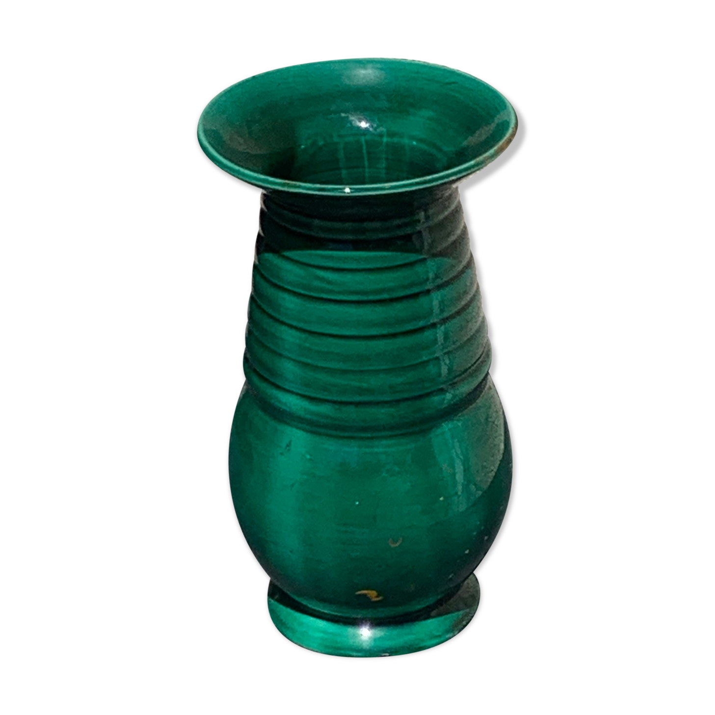 Ceramic vase enamelled green slurry style vallauris vintage 1950