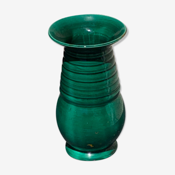 Vase en céramique émaillée barbotine vert vallauris vintage 1950