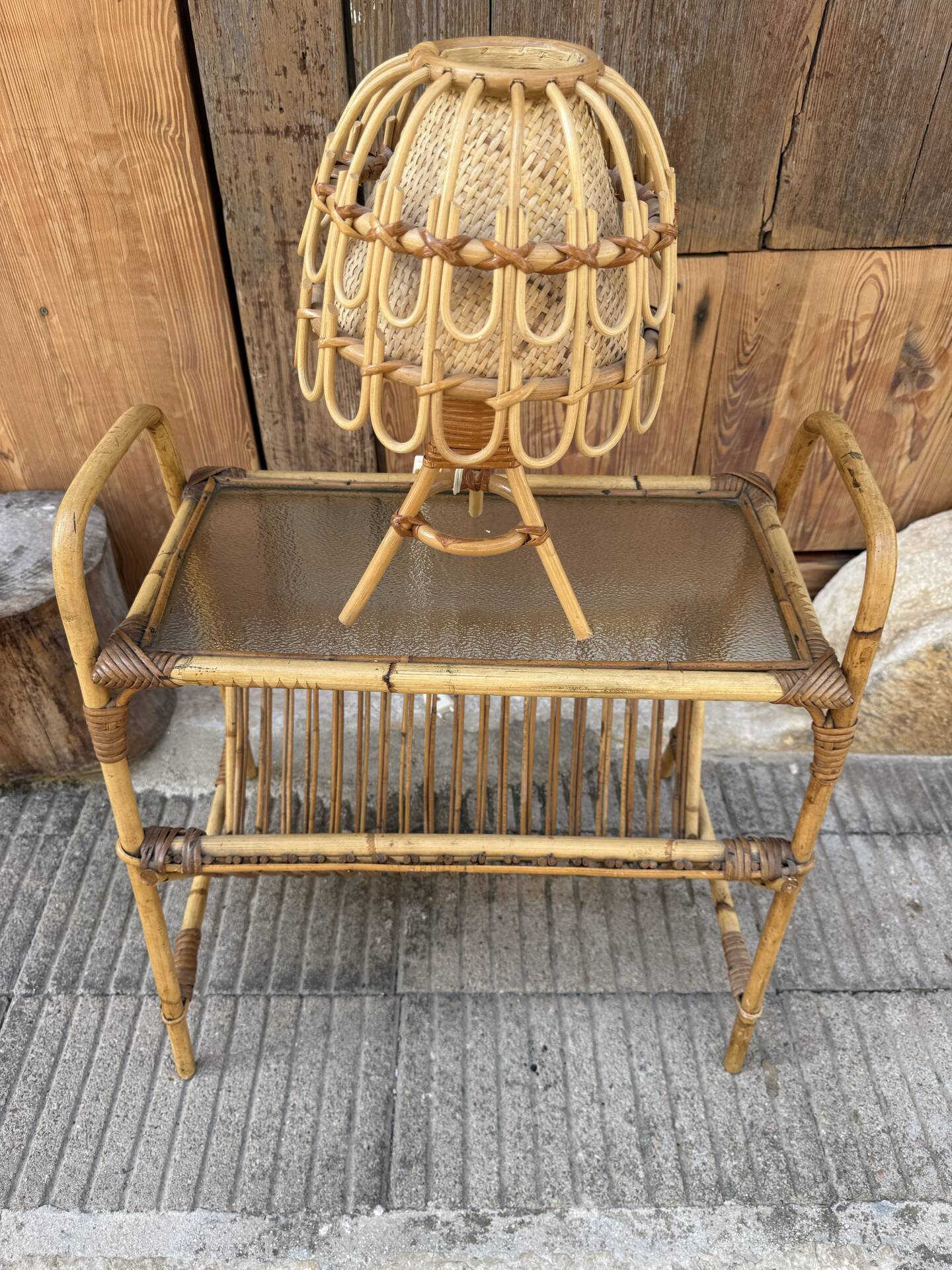 1950s Italian Rattan Side Table