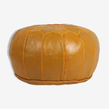 Mustard leather pouf
