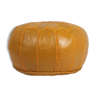 Mustard leather pouf