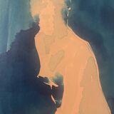 Monochrome blue watercolour tableau collection "blue lady" the pose, signed.