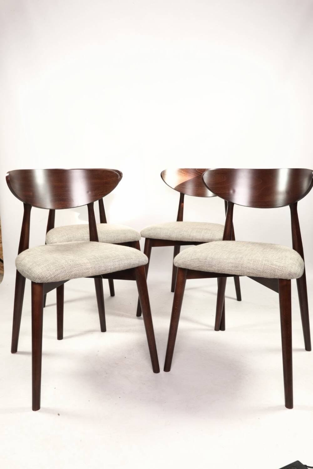 Set of 4 heritage herringbone natural linen dining chairs