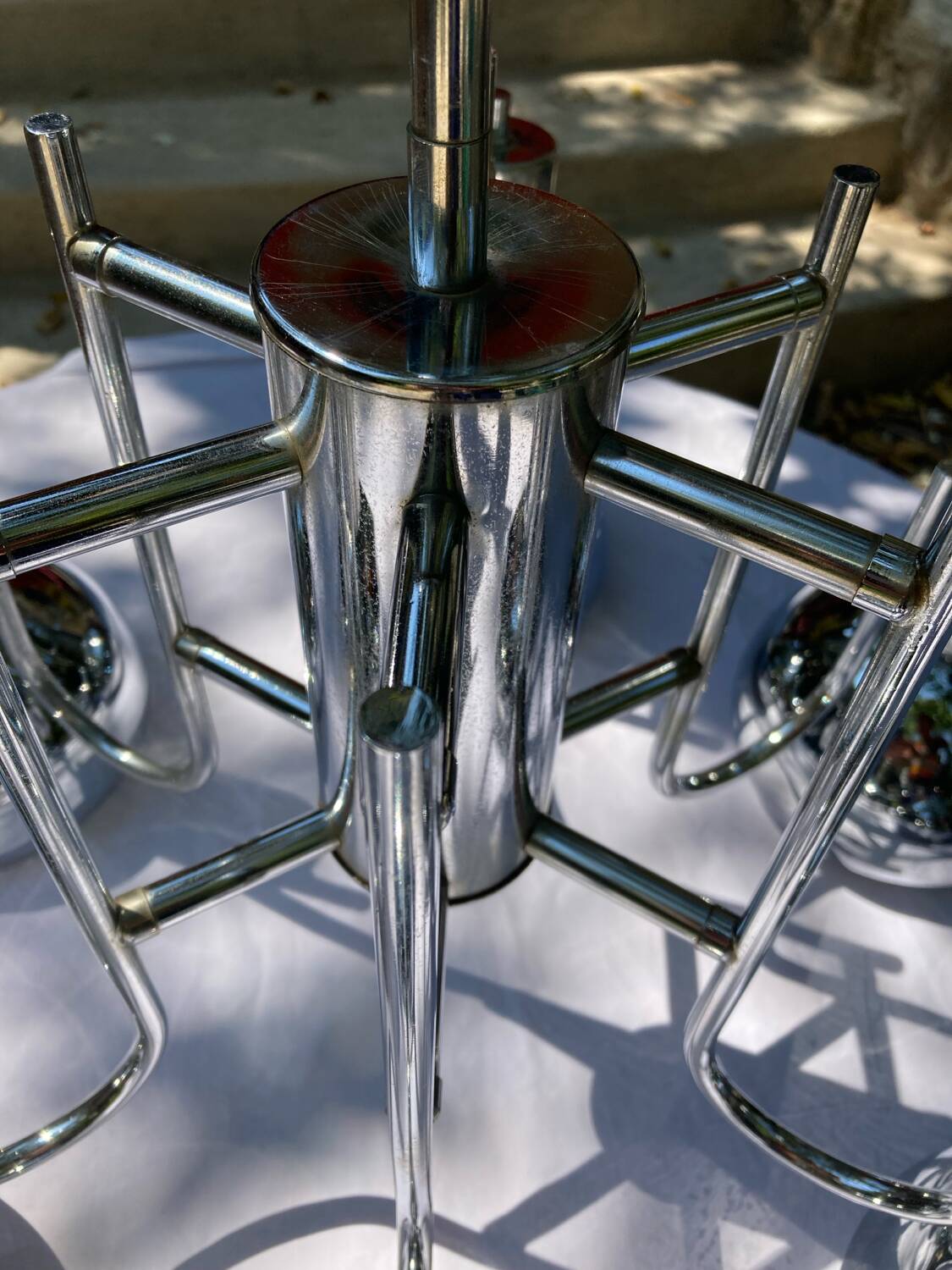 6-lamp vintage 70'S chrome pendant light