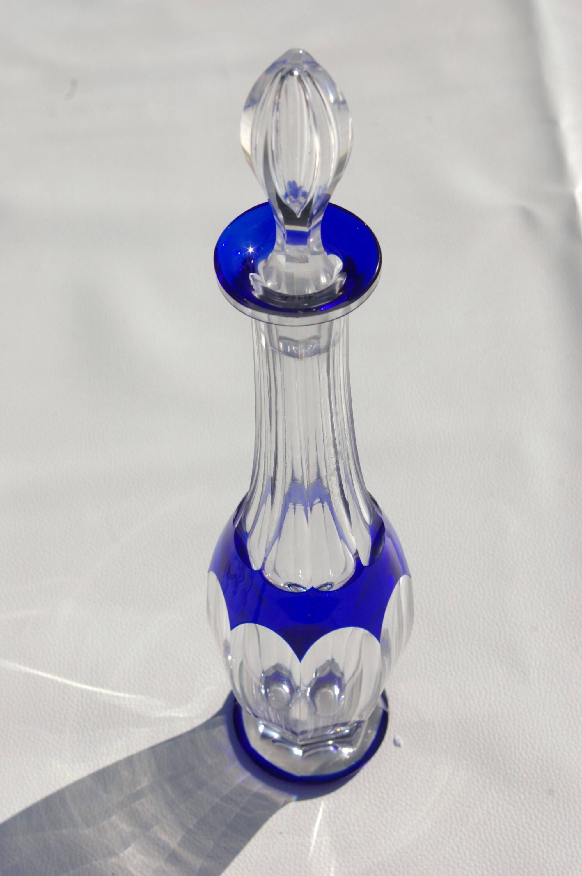 St. Louis BristoL pattern cut crystal liqueur set with blue overlay