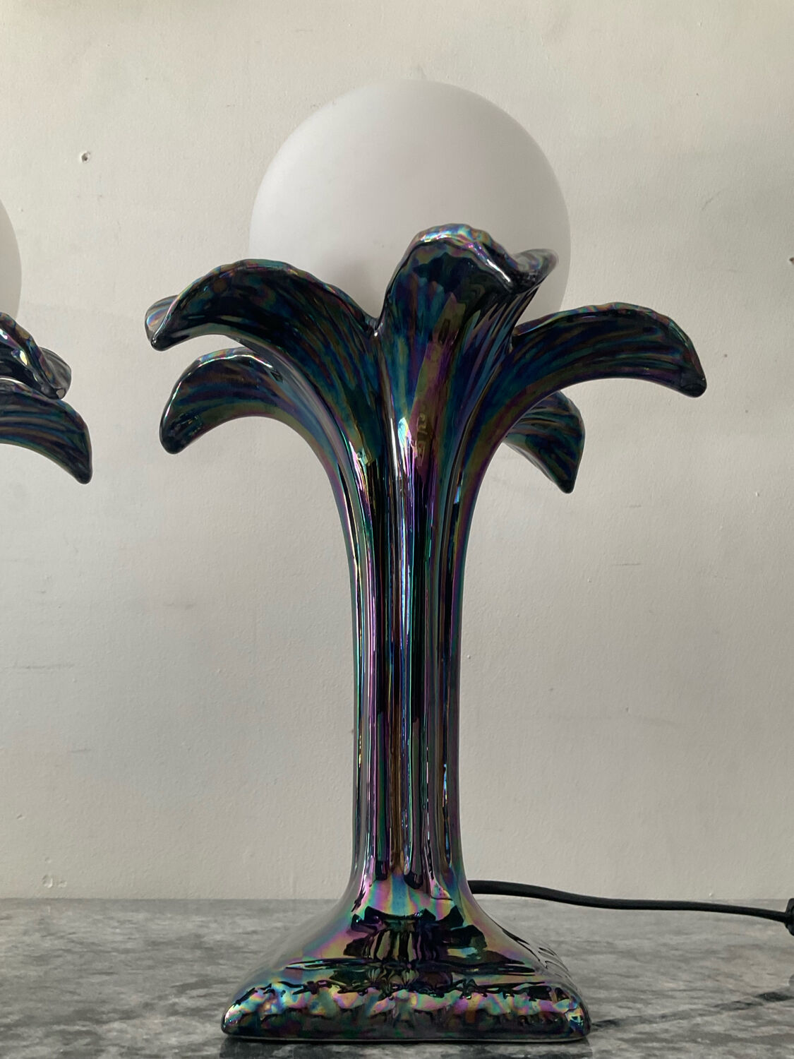 Pair of palm tree lamps in Italian ceramic from the 1970s.
