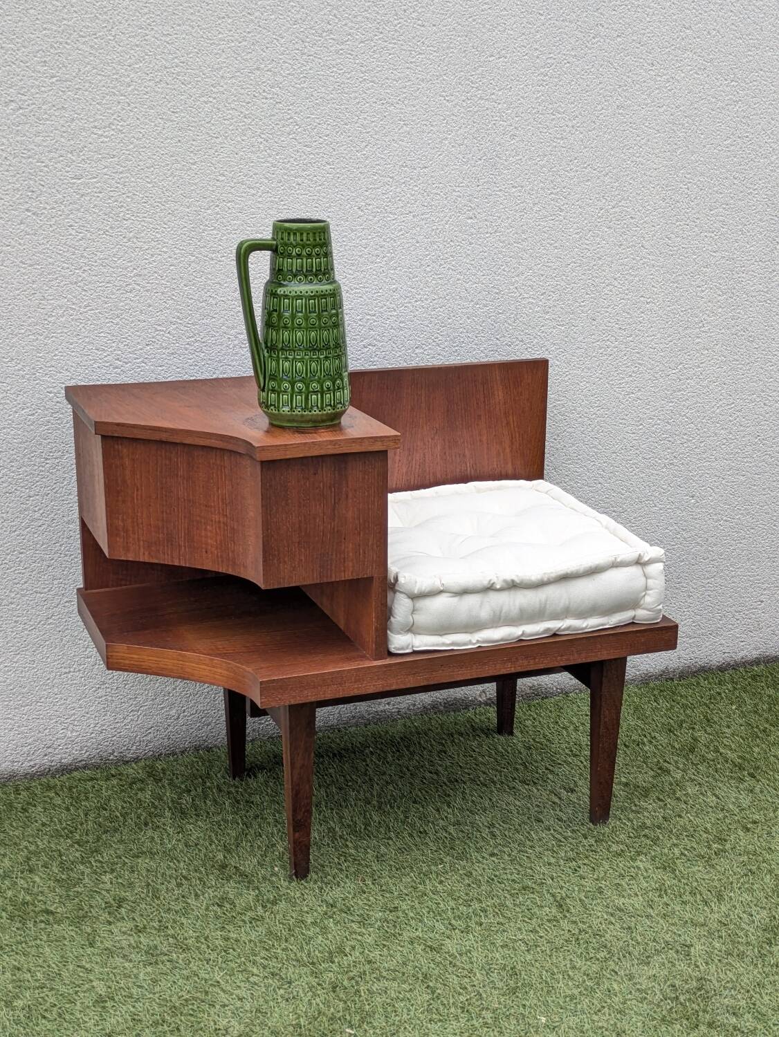 Vintage 1960s teak telephone hall bench