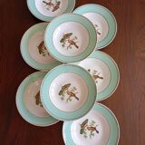 8 soup plates Fenal Badonviller "Birds" vintage 1950s