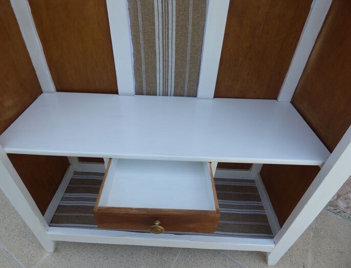 Entrance cabinet white cloakroom and wood linen upholstery fabric