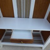 Entrance cabinet white cloakroom and wood linen upholstery fabric