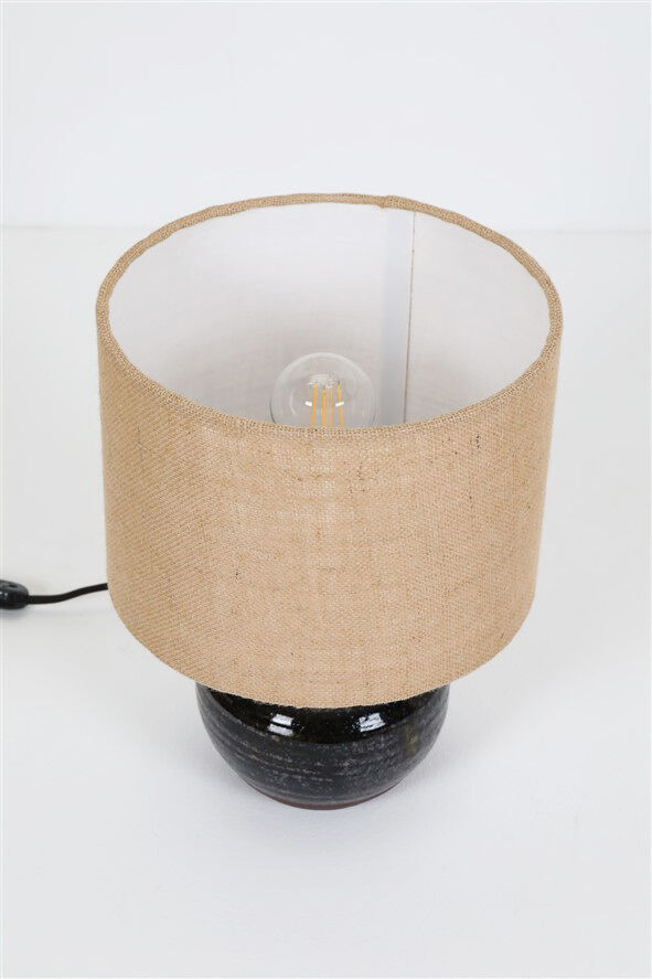 Rare, handcrafted Robert “Rob” Bentsen ceramic table lamp with a jute lampshade / Mid-century Danish modern design / 1960s / 1970s