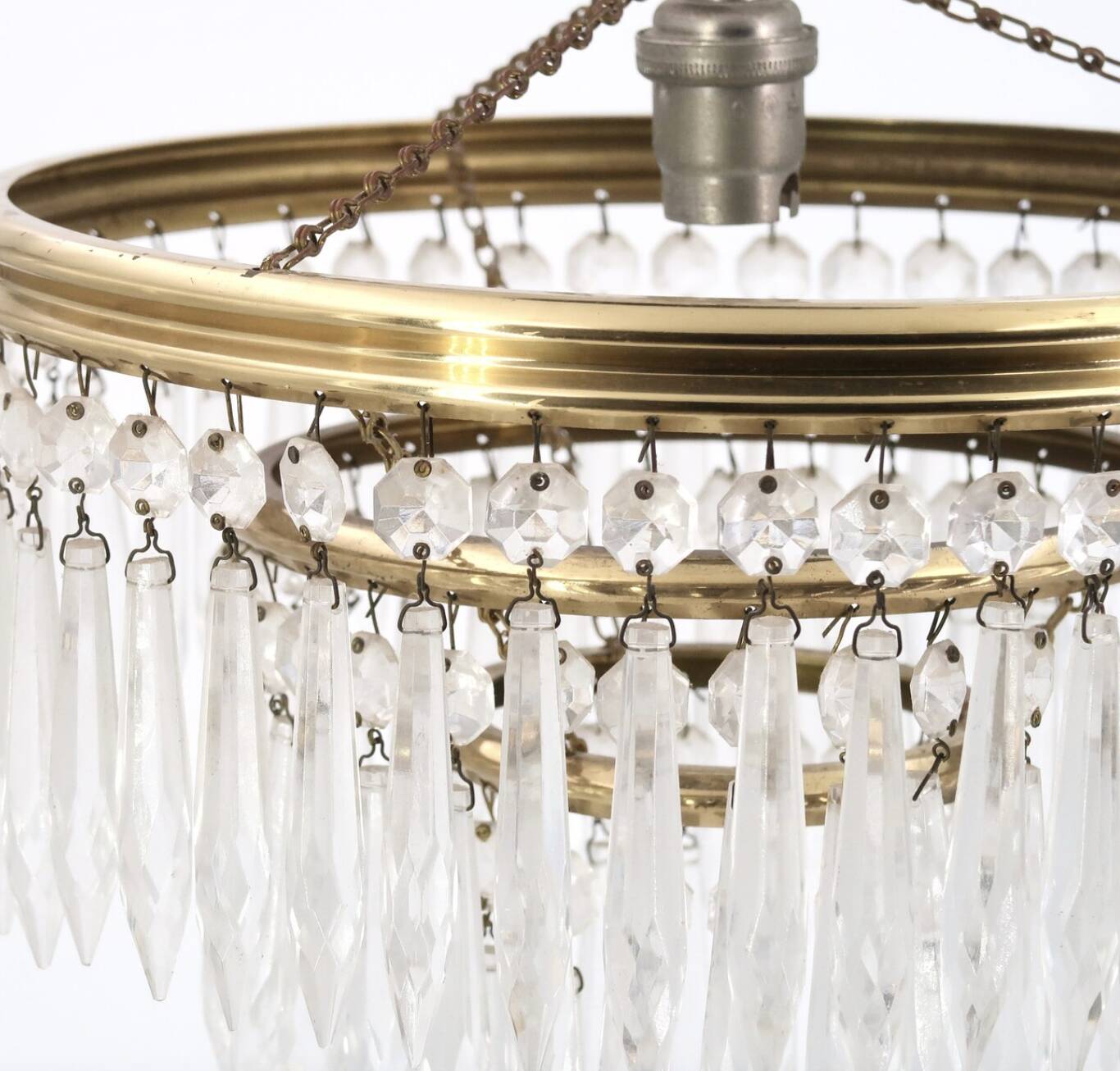 Crystal and brass tassel chandelier, 1930s