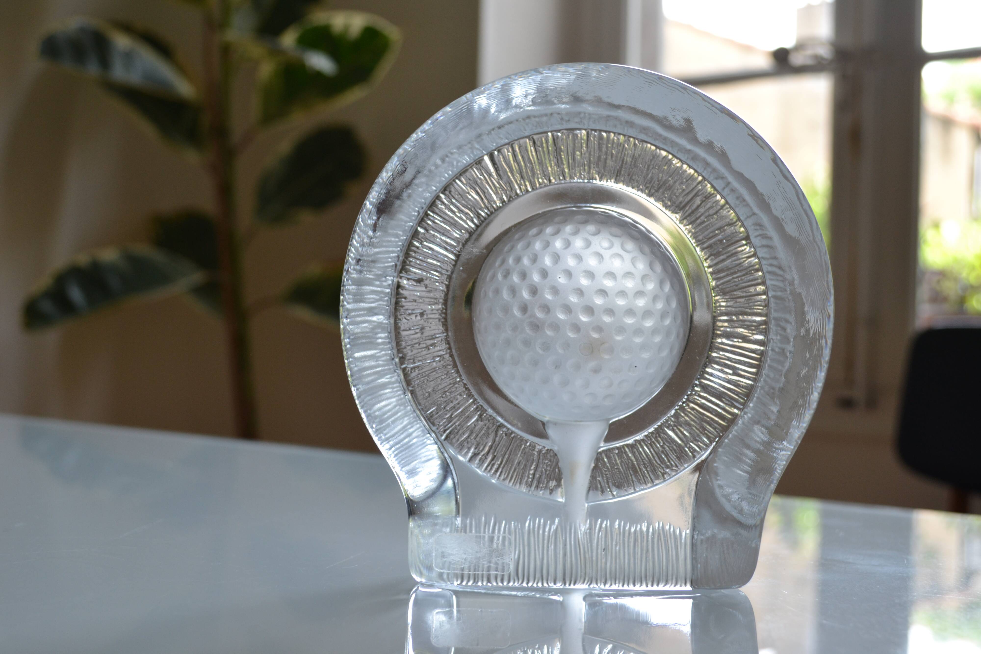 Golf crystal pocket emptier or paperweight by Nybro of Sweden