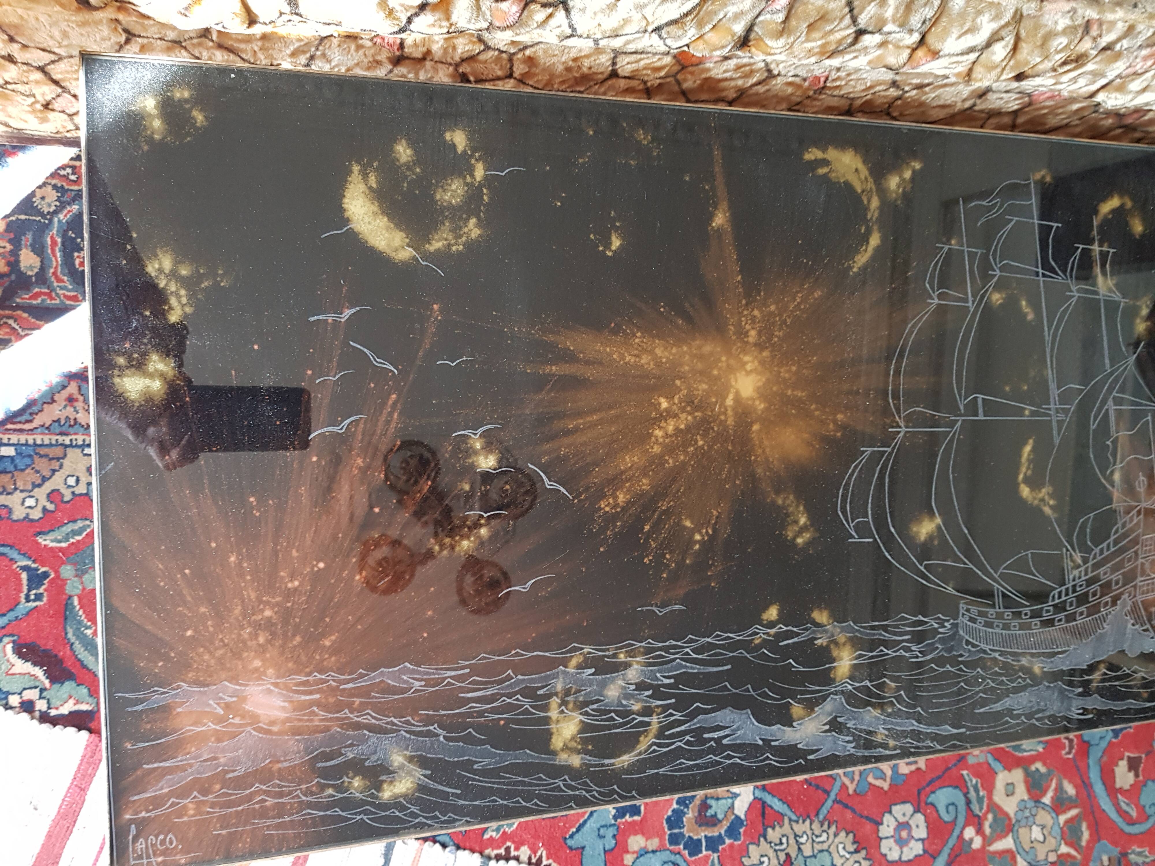 Gold and bronze powder table signed Lasco