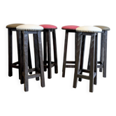 Set of 6 wooden bar stools — bistro style & distressed wood