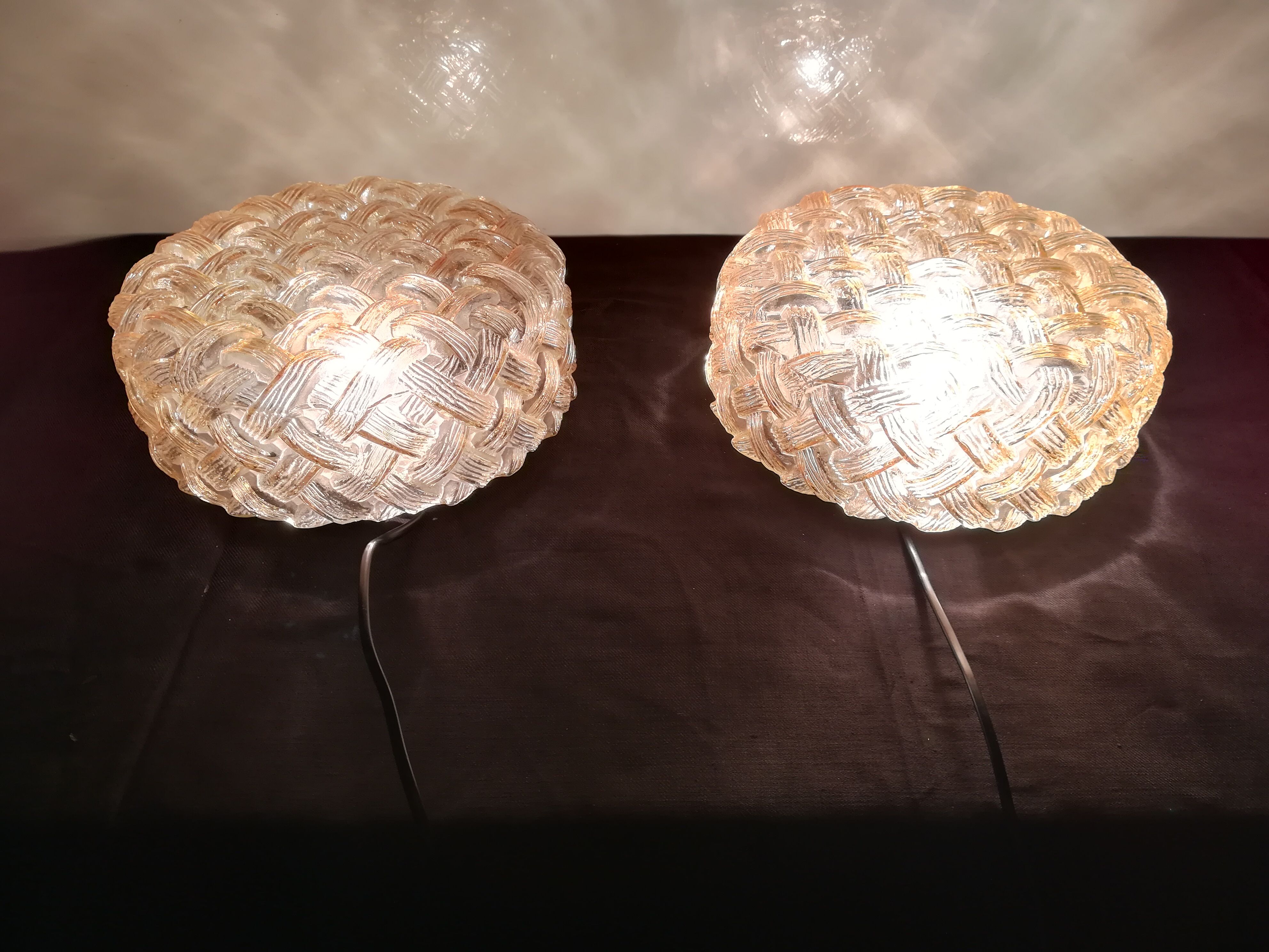 Three plafonniers in verre souffle