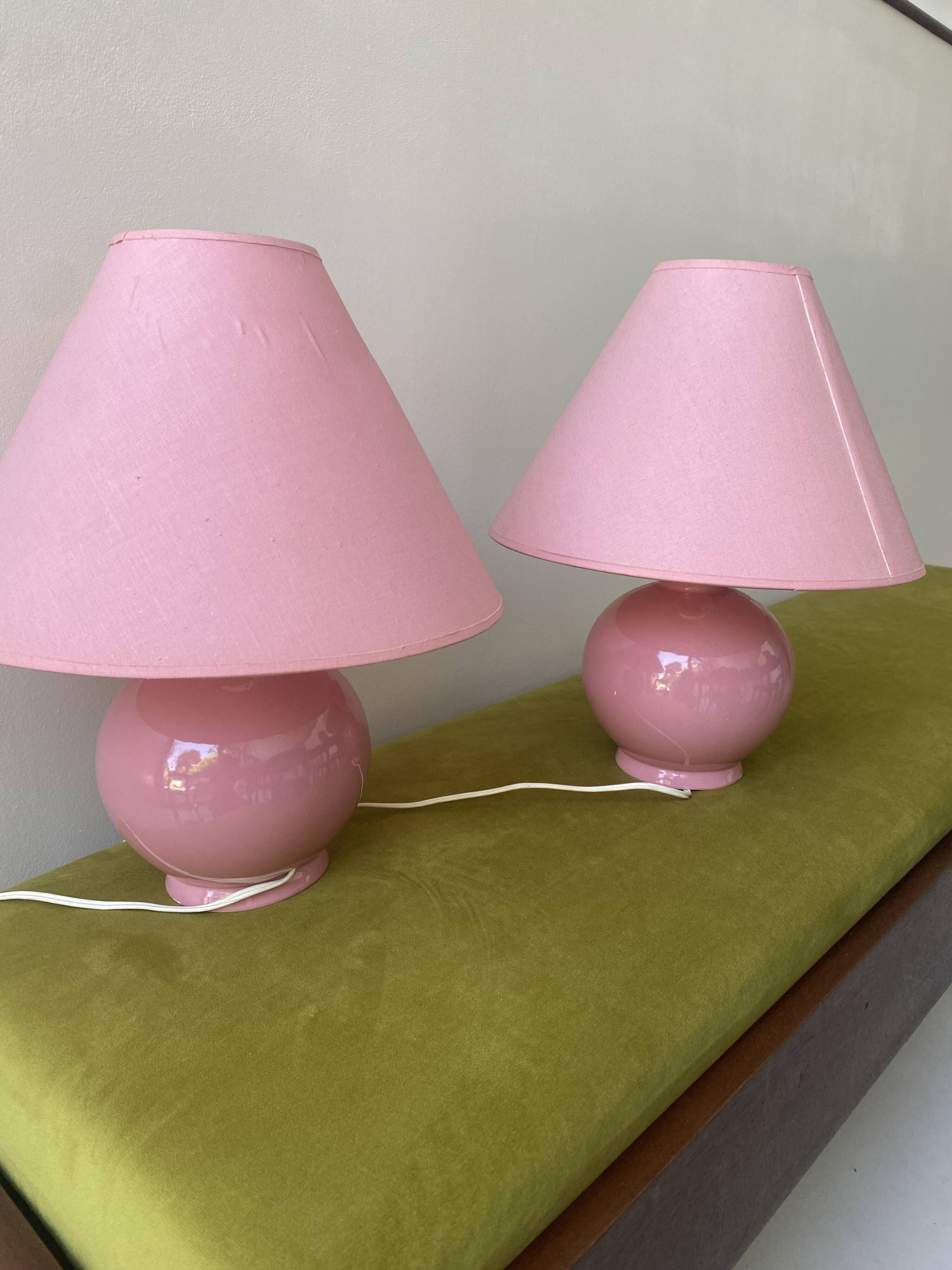 Lot of 2 candy pink bedside lamps