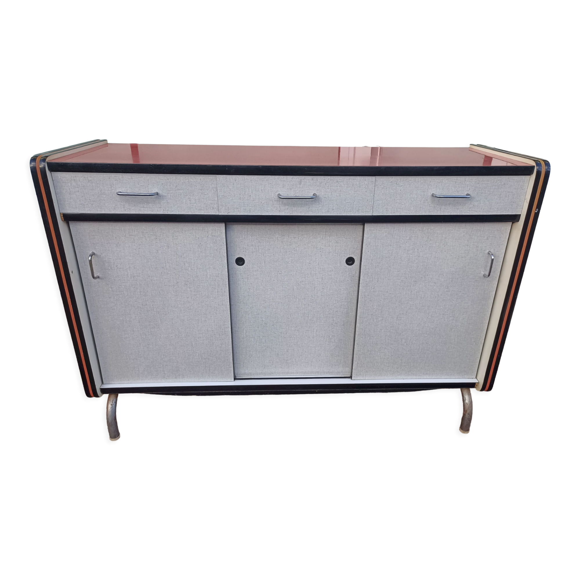 Buffet formica rouge blanc gris - année 1960