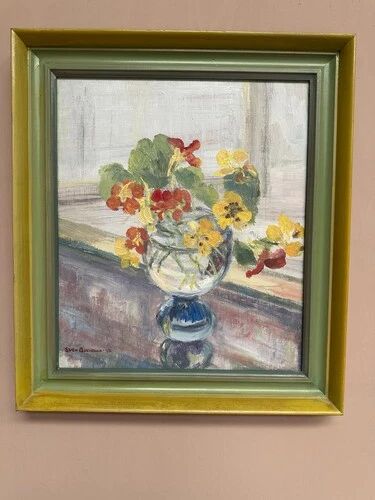 Swedish Oil on Panel "Flower Vase" by Sven Oswaldsson 47, Signed, Framed 44×49cm
