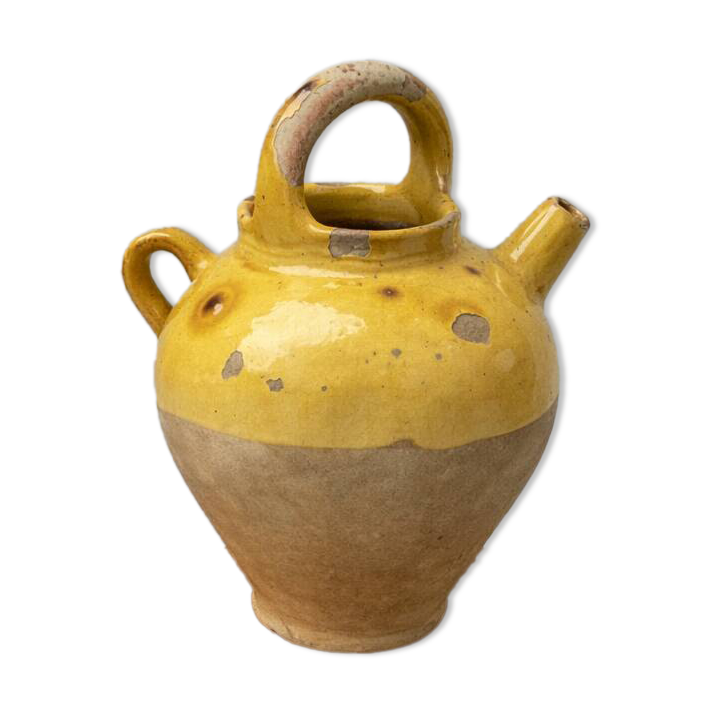 Ancient yellow glazed terracotta jug – South of France – early 10th century