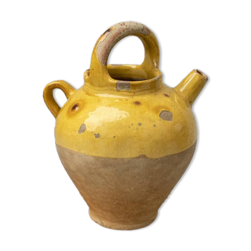 Ancient yellow glazed terracotta jug – South of France – early 10th century