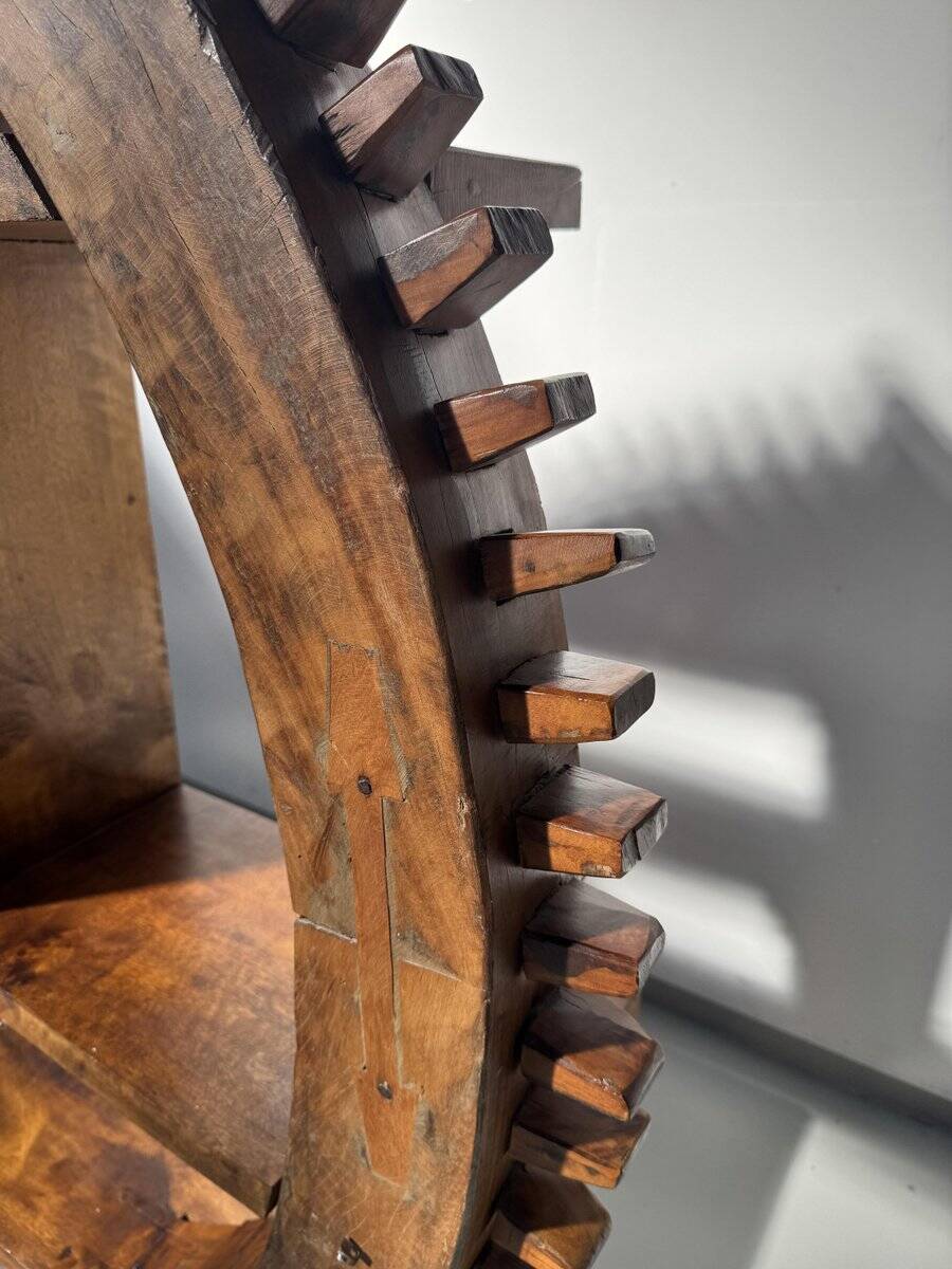 Vintage Brazilian folk art handmade round wall cabinet in Cumaru wood, 1960s