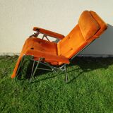 Transat Lafuma Starlax in steel tubes - orange velvet - 70s
