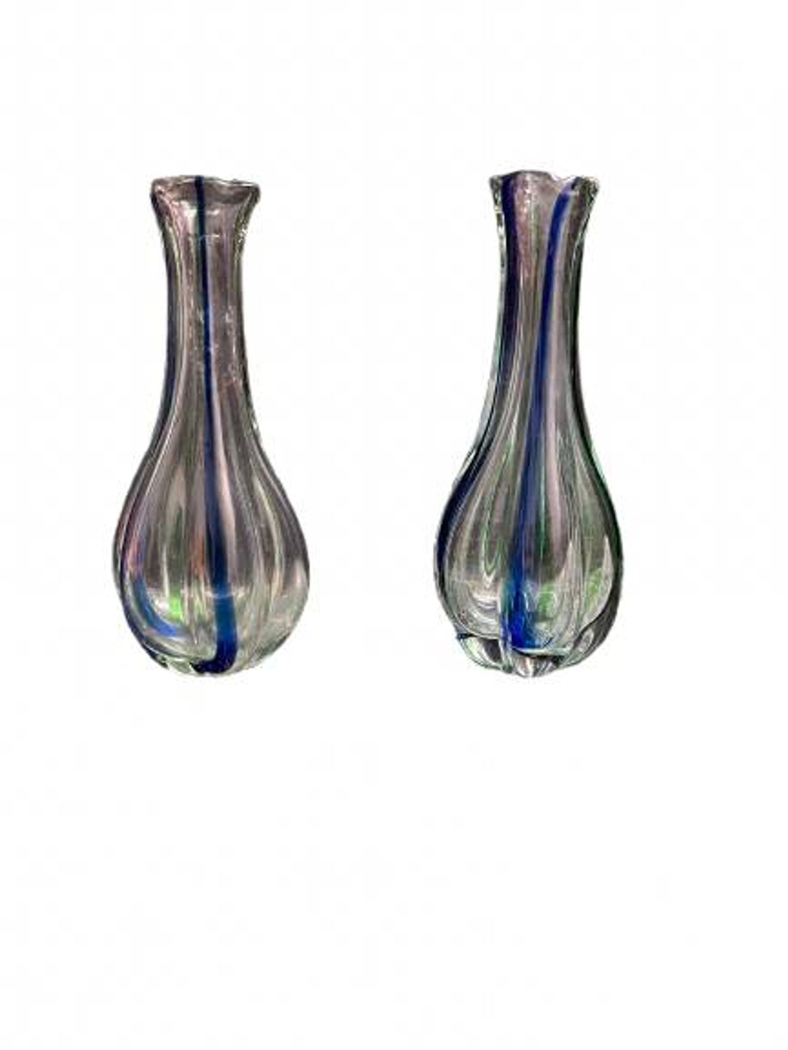 Pair of gourd-shaped glass vases with swirling decoration