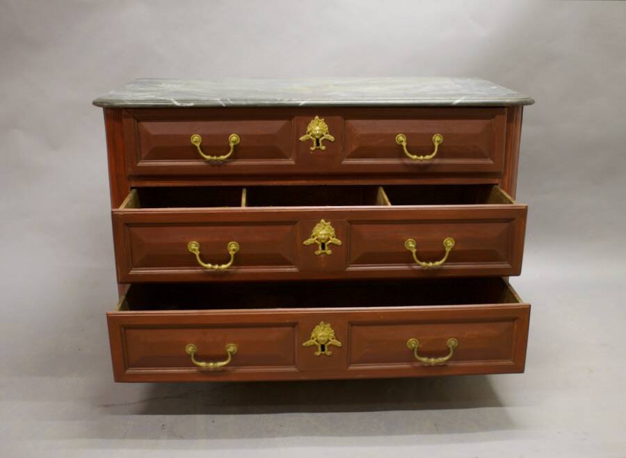 Painted Louis XIV commode with faux marble top.