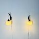 Set Of Single-Arm Wall Lamps In Teak And Opaline Glass By Uno & Östen Kristiansson For Luxus, Sweden 1960S