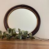 Vintage round rattan mirror