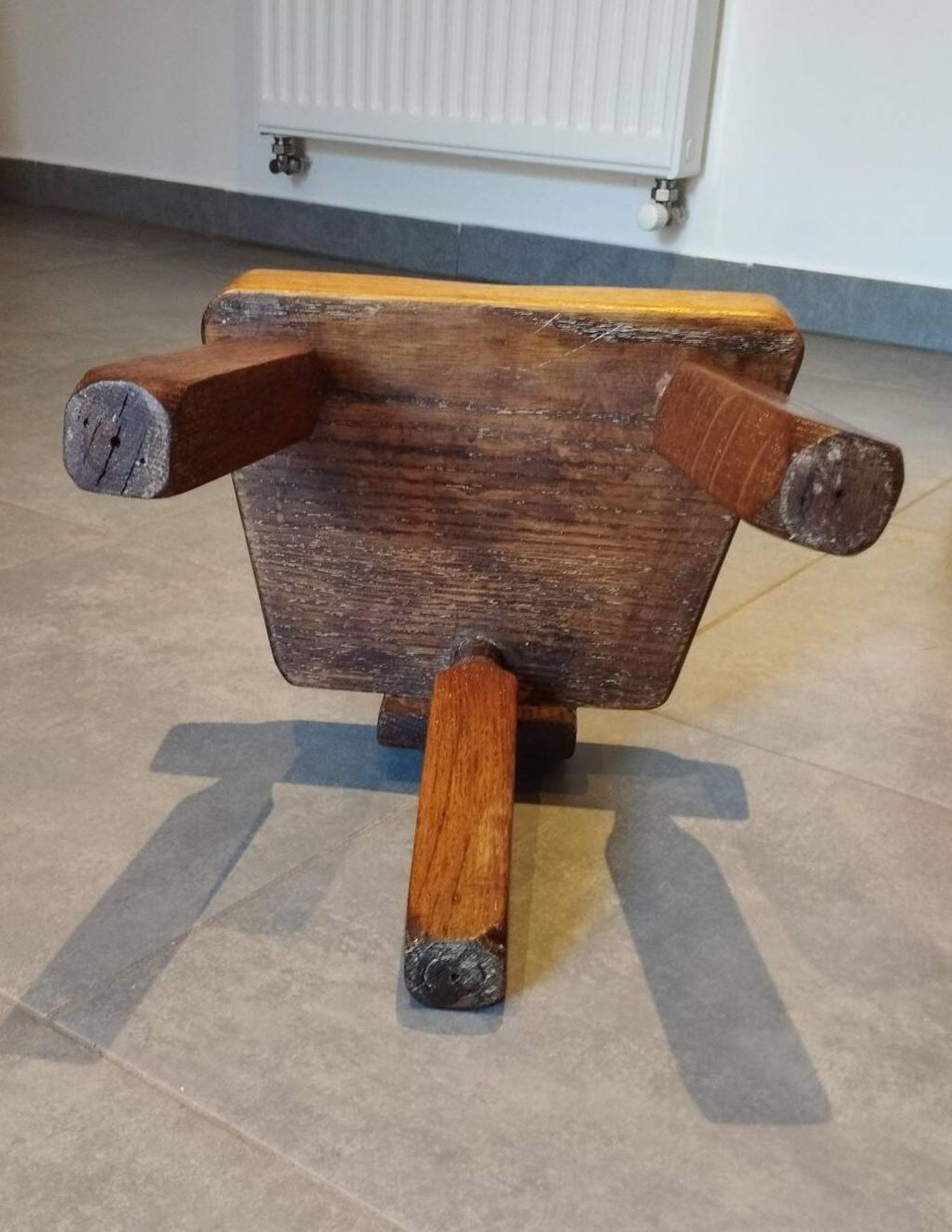 Tripod chair for children, Scandinavian chalet brutalist design.
