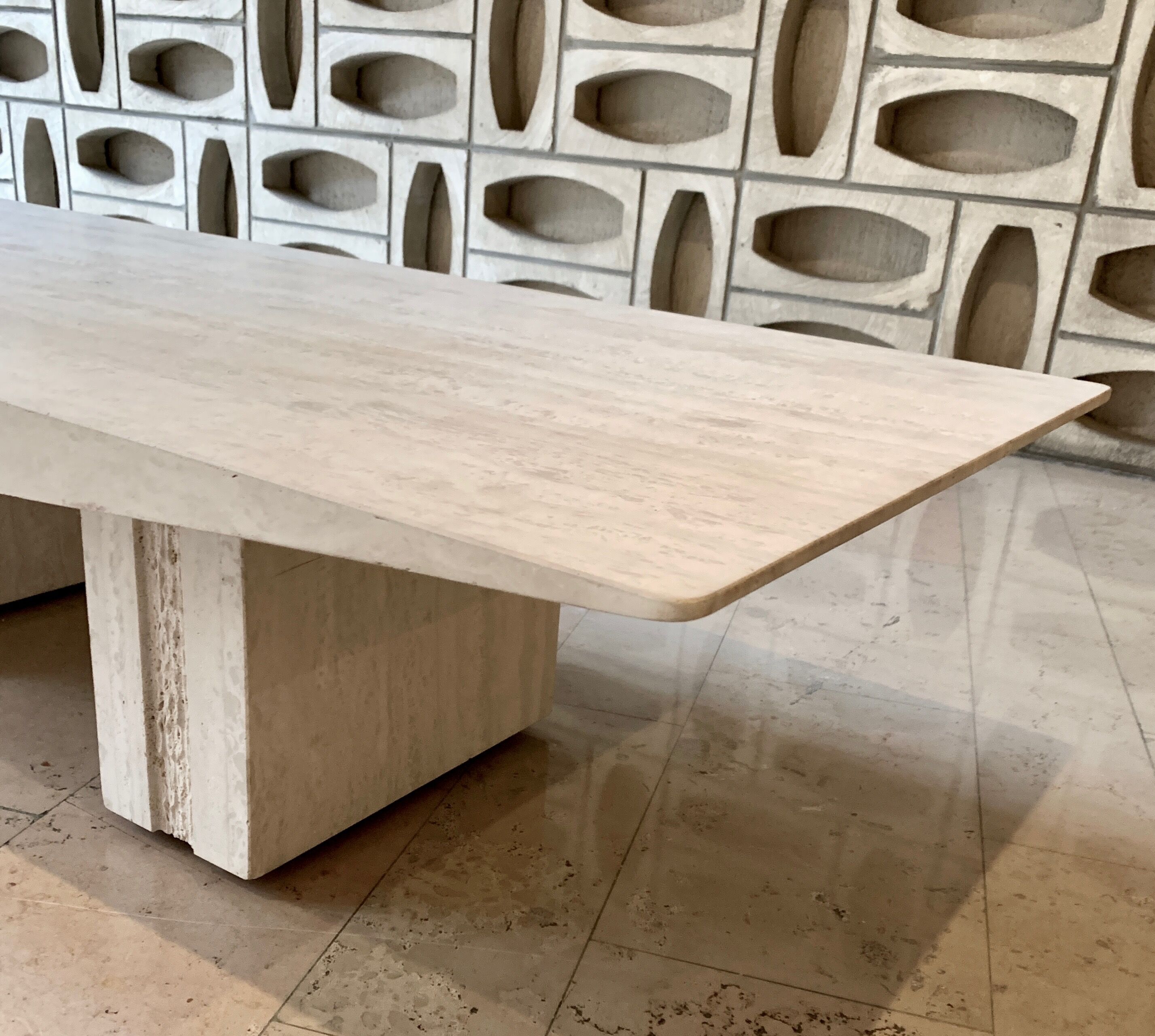 Vintage French coffee table in softened travertine